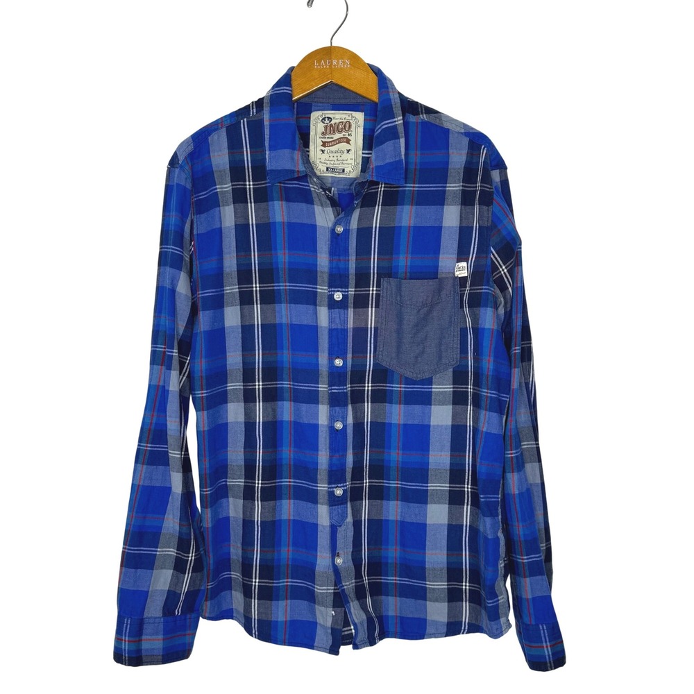 JNCO Blue Plaid‎ Button Front Shirt XXL Y2K